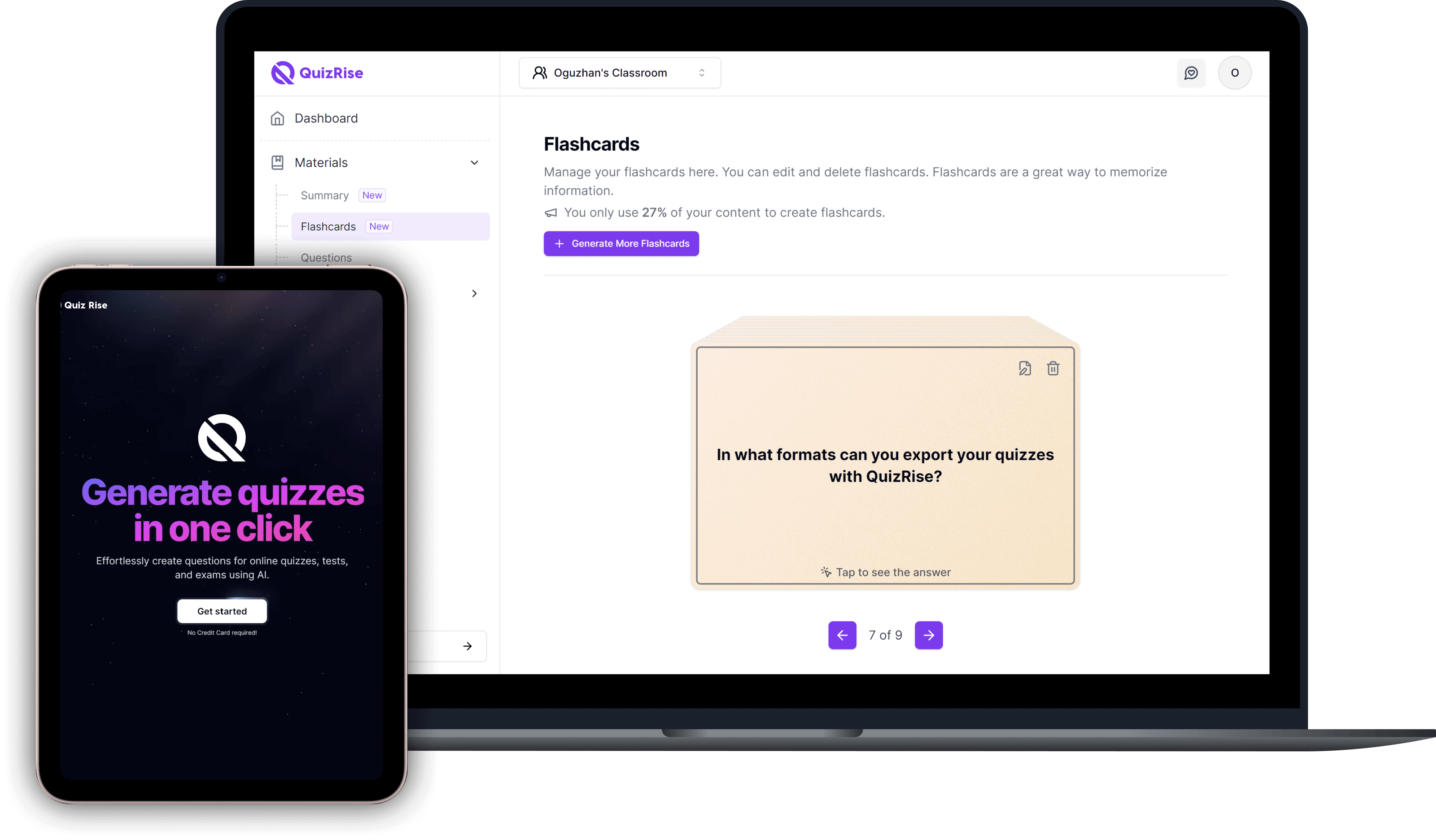 QuizRise AI Flashcard Generator